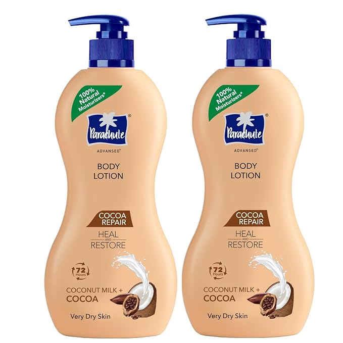 Parachute Advansed Cocoa Repair Body Lotion for Very Dry Skin, Intense Moisture with Coconut Milk and Cocoa, 13.5 Fl oz, Pack of 2