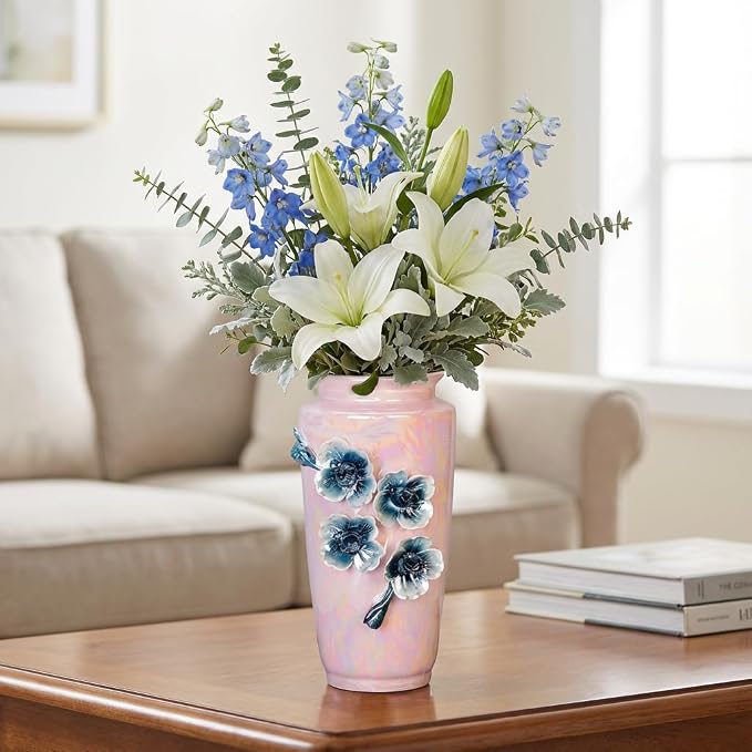 Pink Ceramic Vase 9 Inch - Modern Decorative Vase for Home Decor, Living Room, Centerpiece, Wedding, Office, Pink Decor