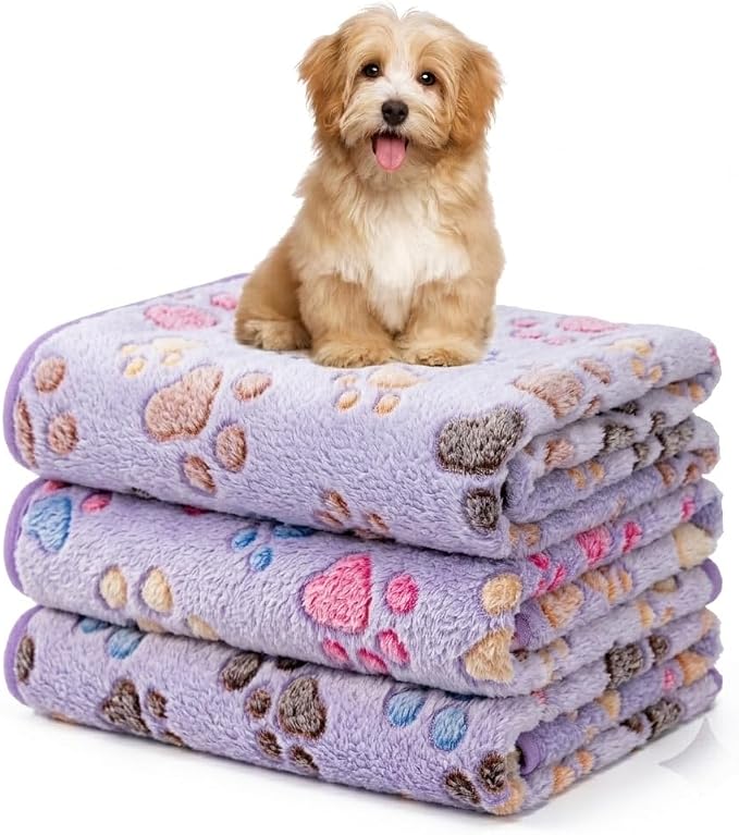 1 Pack 3 Blankets Fluffy Premium Fleece Soft Pet Blanket Flannel Throw for Cat Dog Puppy (Small 23x16'', Paw-Purple)