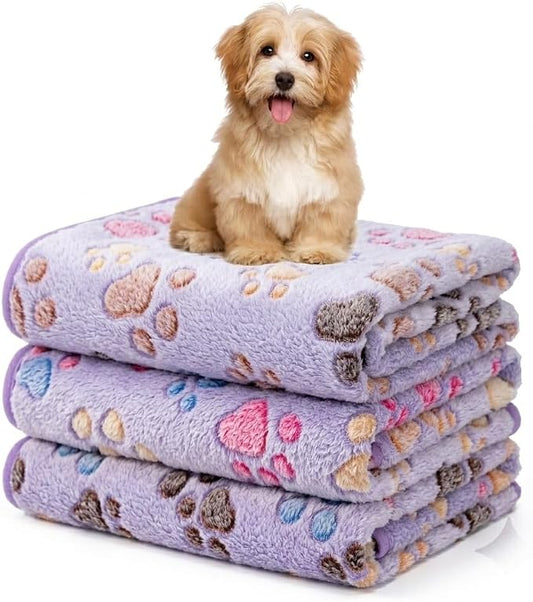 1 Pack 3 Blankets Fluffy Premium Fleece Soft Pet Blanket Flannel Throw for Cat Dog Puppy (Large 41x31'', Paw-Purple)