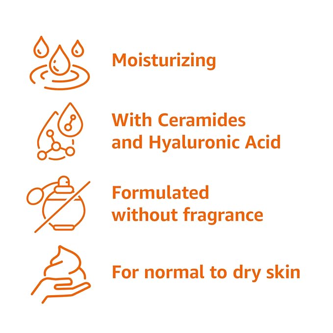 Amazon Basics Daily Moisturizing Lotion for Face and Body, Fragrance Free, with Ceramides, 12 Fluid Ounces, 2-Pack
