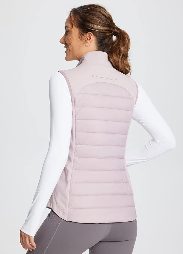 baleaf Womens Lightweight Warm Puffer Vest Winter Running Sleeveless Jacket | Zip Pockets & Soft Curve Design, Windproof, Water-Resistant and Noiseless Fabric, Suitable for Running, Hiking in 20°F-60°F