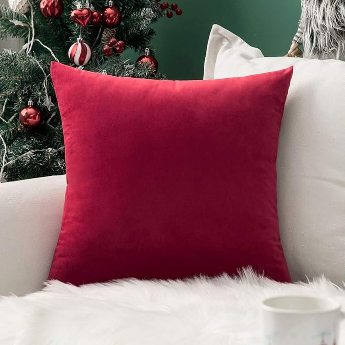 MIULEE 24x24 Inch Euro Velvet Throw Pillow Cover Set of 1 Red | Soft Luxury Decorative Throw Pillow Cover, Single Cushion Case, Home Decor for Chair Couch Sofa Bedroom Car Bed