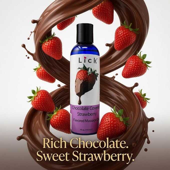 Lick Chocolate Covered Strawberries Massage Oil – Gourmet Dessert Edible Massage Oil with Almond Oil & Vitamin E, Luxurious Glide for Romantic Couples Massage, 4 oz