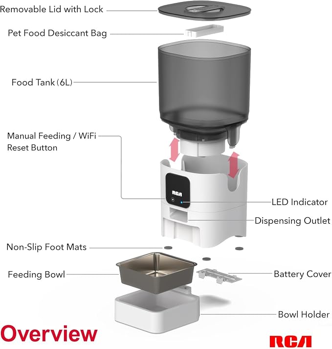 Automatic Cat Dog Feeder, Smart WiFi App 6L Food Dispenser, Portion Control | Alexa Google Voice Recorder, Timed Programmable Schedule, BPA Free Dishwasher Safe Steel Bowls, Dual Power Backup, Multi Pet