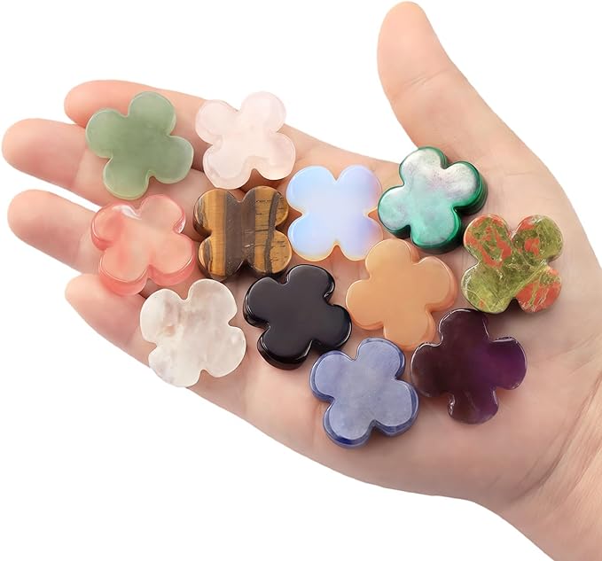 DUQGUHO Four Leaf Clover Crystals Healing Crystals and Stones St. Patrick's Day Gifts 12PCS 0.9 Inch
