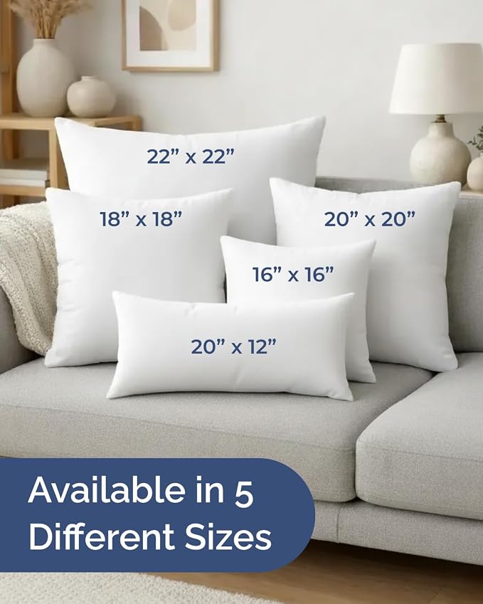 12x20 Pillow Inserts, Throw Pillows for Bed, Sofa & Couch - Set of 2, White | Decorative Bed Throw Pillows, Soft, Supportive & Fluffy Cushion Inserts, Sham Stuffer, Down Alternative, Machine Washable