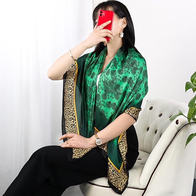 K-Elewon Large Square Scarf 43" Silk Scarf Fashion Scarves Silk Feeling Hair Wrapping Scarfs Night Sleeping Headscarf