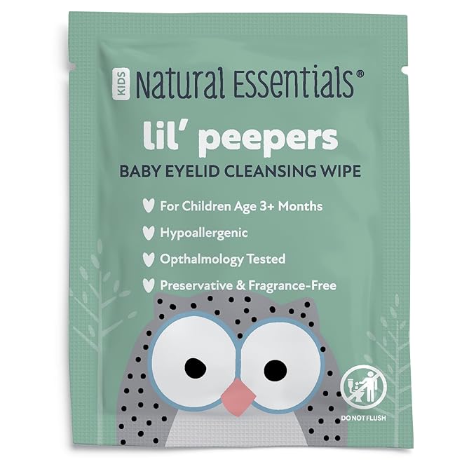 Natural Essentials Lil' Peepers Baby Eye Wipes and Eyelid Cleanser, Preservative-Free & Rinse-Free, Pediatrician Recommended Hypoallergenic Soft Eyelid Wipes for Babies, Kids & Adults, 30 Count (5pk)