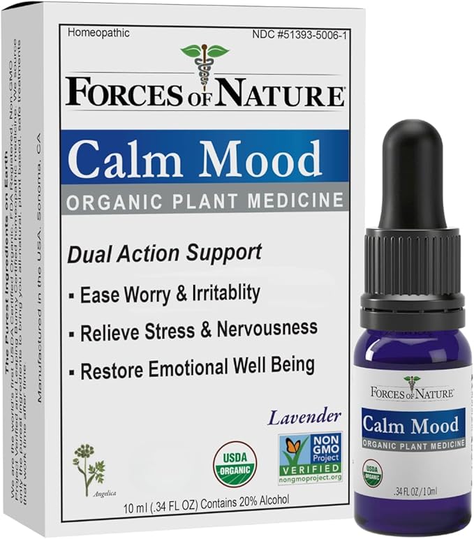 Forces of Nature Calm Mood, Organic Homeopathic Medicine, 0.34 Fl Oz, Calm Formula, Multi-Action Support from Mood Swings, Irritability, Stress & Worry