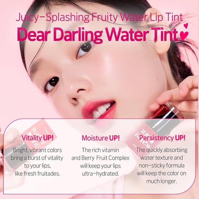 ETUDE Dear Darling Water Tint – Strawberry Ade | Korean Lip Stain & Lip Tint for Hydrated Pink Lips, Smudge-Proof Long-Lasting Lip & Cheek Makeup | K-Beauty Gift, Stocking Stuffers