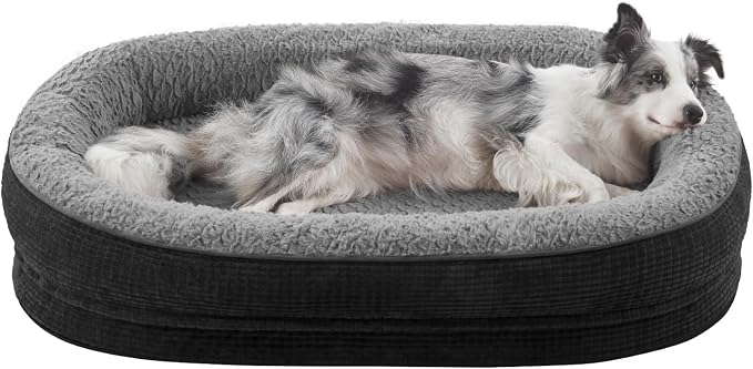 JOEJOY Orthopedic Dog Bed for Large Dogs, Egg-Crate Memory Foam Pet Bed with Bolster Sides, Waterproof Lining, Removable Washable Cover & Non-Slip Bottom, Black