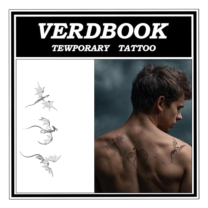 Waterproof Temporary Tattoos: 2-Sheet Tattoo Kit with Realistic Body Stickers, Semi-Permanent Tattoos for Adults Lasting 7-15 Days – Safe for Men & Women, Tri-Guardian Dragons