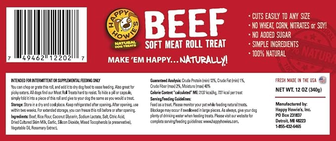 Happy Howie's Soft Meat Roll Treat, Beef, Lamb, Turkey, 12 Oz (Pack of 3)
