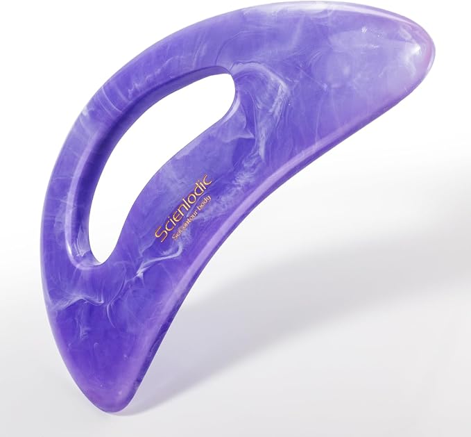 Scienlodic Gua Sha Massage Tool with Handle (Resin) Larger Guasha Body Scraping Tool for Back Legs Neck Massage, Lymphatic Drainage, Cellulite Remove - Large Light Purple