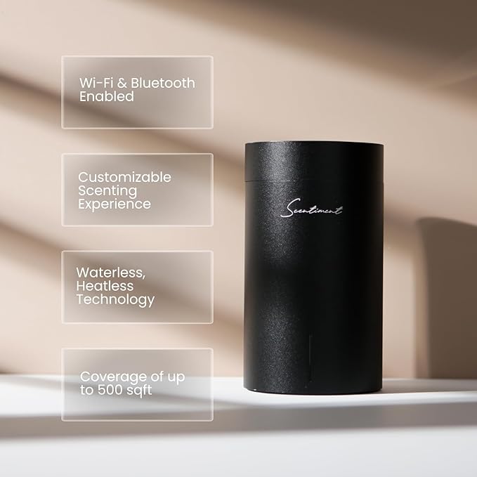 Scentiment Mini V2 LE Diffuser Discovery Kit Limited Edition – Smart Portable Cold-Air Diffuser with Wi-Fi & Touch Controls, Long Battery Life – Includes 3 Luxury Oils (20ml) - Black