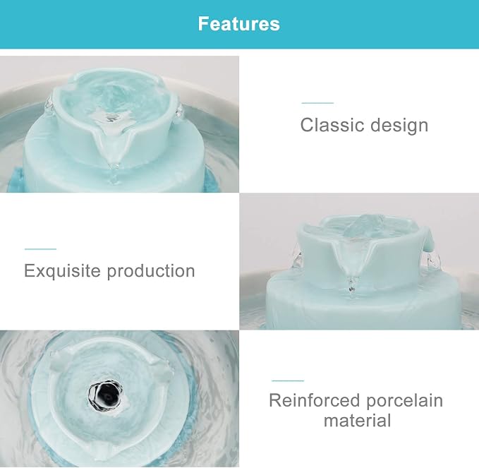 Wonder Creature Ceramic Cat Water Fountain, Stable Cupcake Design, 71oz | 2.1L Pet Fountain with Anti-Tip Ceramic Design, 2 Quiet Pumps, 360° Water Flow, 3 Filters for Cats and Dogs