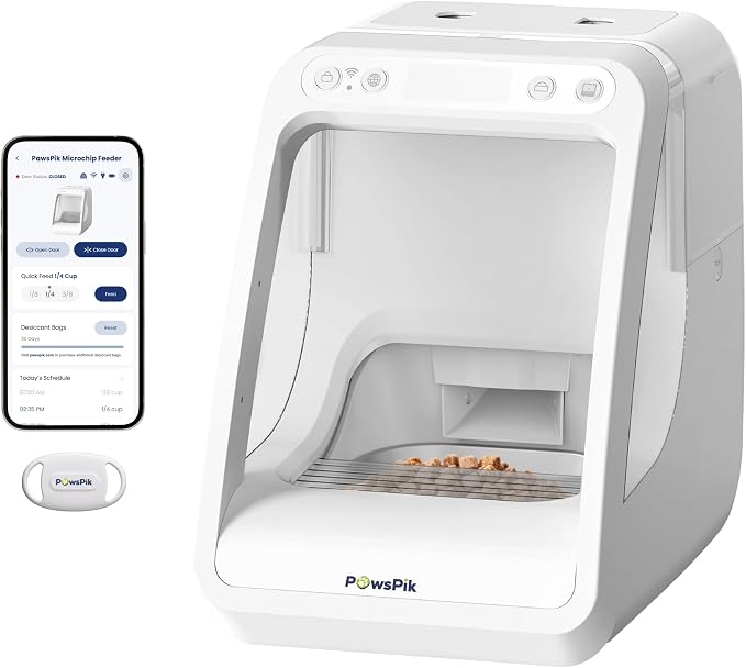 Automatic Microchip RFID Cat Feeder, 16-Cup, White | ISO Microchip & PawsPik RFID Tag Compatible, App Control, Portion Control, Personalize Feeding