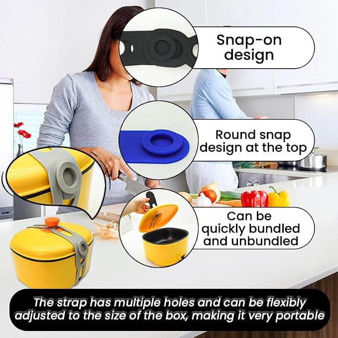 21.5in Reusable Silicone Latch Strap - Universal Slow Cooker Lid Holder & Strap for Transport, Heavy Duty Elastic Tie for Bento Box, Yoga Mat & Luggage, BPA-Free (Blue-2PCS)