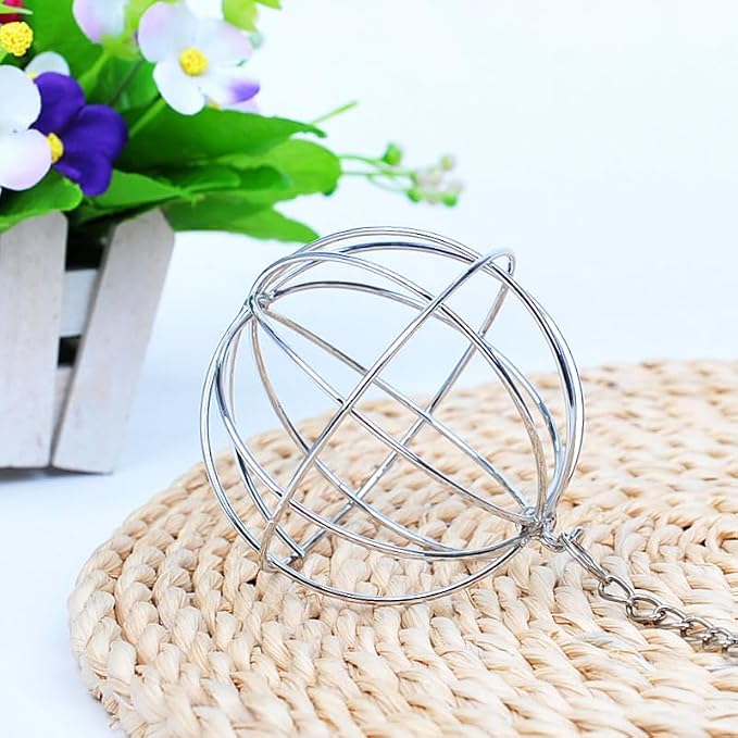 Rabbit Hay Feeder Ball, Stainless Steel Hanging Chew Toy and Forage Dispenser for Small Animals Cage, Hamsters Gerbils Chinchillas Guinea Pigs(Silver)