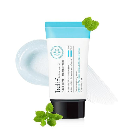 belif Aqua Bomb Frozen Gel Cream - Cooling Relief with Panthenol & Niacinamide - Daily Soothing & Hydrating Moisturizer, Depuff with Caffeine, Lightweight, Korean Skincare, 1.69 fl oz