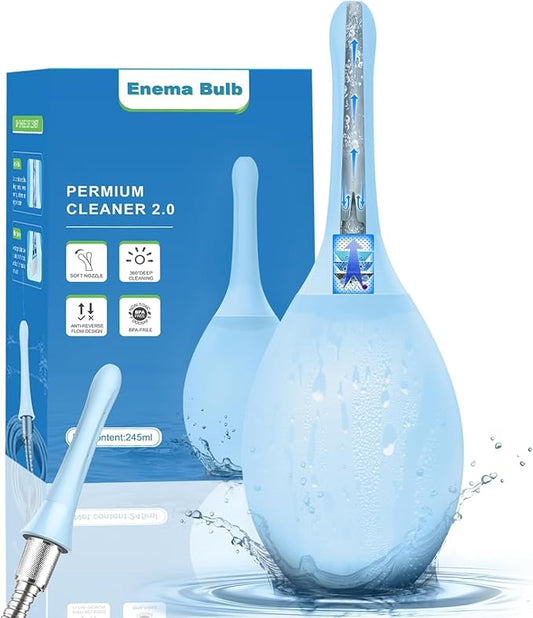 Enema Douche Anti Back-Flow, Anal Douche Connected to Shower Hole,Enema Bulb with 7 Spouts, Reusable Portable Enema Vaginal Cleaner kit for Men Women (Light Blue)