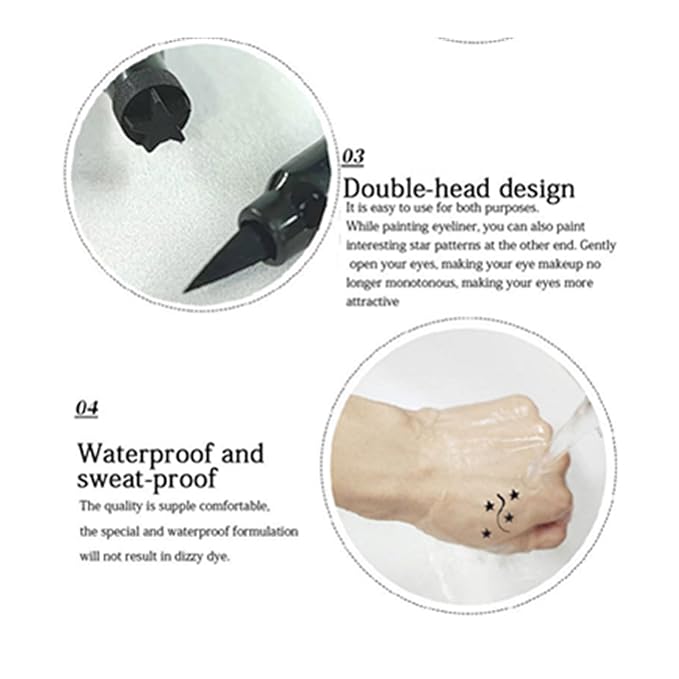 5Pcs Double-headed Liquid Eyeliner Stamp Pencil Set, Winged Eye-liner Pen, Long-lasting Black Tattoo Eye-liner delineador de ojos (Heart/Flower/Star/Butterfly/Cone) Shape Eye Liner Pencil for Women