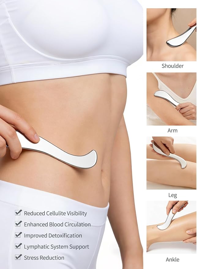 3-in-1 Stainless Steel Gua Sha Massage Tool Set, Muscle Scraper & IASTM Tools for Soft Tissue Mobilization, Myofascial Release, Body Skin Massage, Physical Therapy Sore Muscle Relief with Travel Pouch