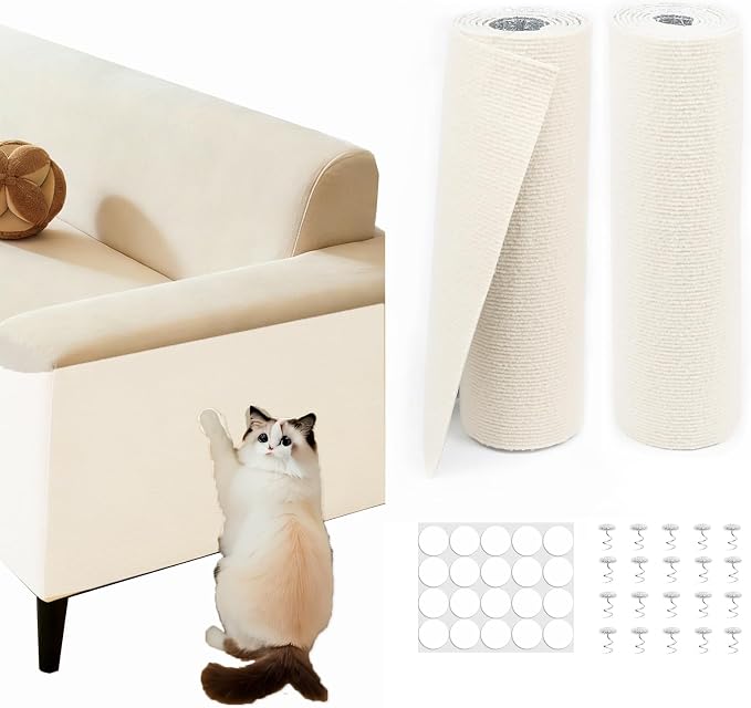 78.8"x15.8" Beige Cat Scratch Mat for Furniture DIY Climb Cat Scratcher Mat for Covering Cat Tower,Cat Scratching Post(2M,Beige)
