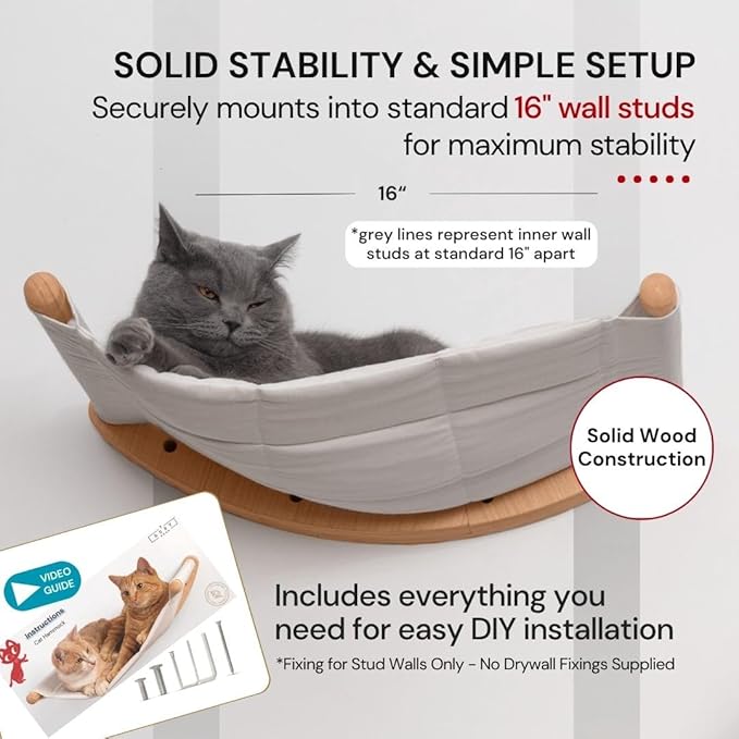 7 Ruby Road Cat Wall Hammock for Large Cats, Cat Wall Bed | A space-saving wall mounted cat bed with a washable, replaceable cushion that holds big cats up to 35 lbs