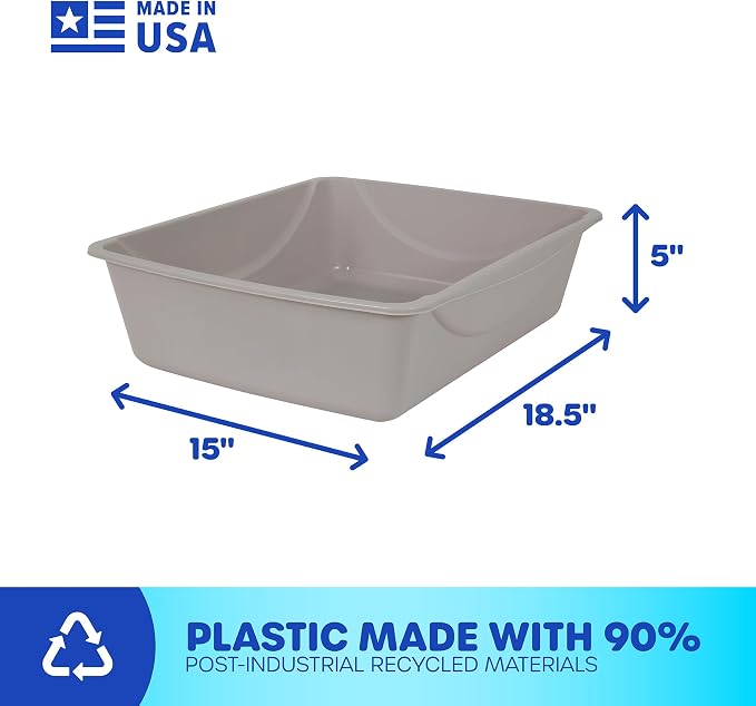 Petmate Open Cat Litter Box; Large Nonstick Litter Pan Durable Standard Box, Grey Great for Small & Large Cats Easy to Clean; Made in USA | Easy to clean standard tray for small and big felines, smooth surface releases clumps, simple everyday scooping ...