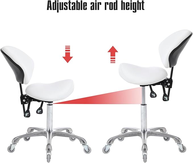 Hydraulic Saddle Rolling Adjustable, Heavy-Duty (350 lbs) Stool Chair for Beauty Salon Massage Dental Clinic Home Office Use(White, Updated to Soft Wheels)
