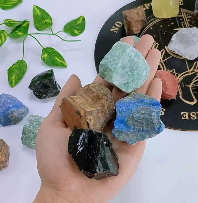 LAIDANLA 1lb 2" Bulk Mixed Stone Set Large Raw Crystals Lapis Lazuli Obsidian Tiger's Eye Green Aventurine Natural Rough Stones Crystals Healing Gemstones for Reiki Healing Tumbling Rocks