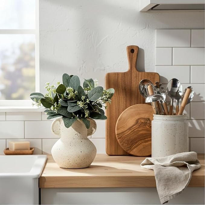Emotionally Grounded Vase, Vaseking Ceramic Rustic Vase with 2 Handles, 6.1 inch Minimalist Decorative Farmhouse Vases for Home Decor, Living Room, Enterway, Table Decoration, Speckled White