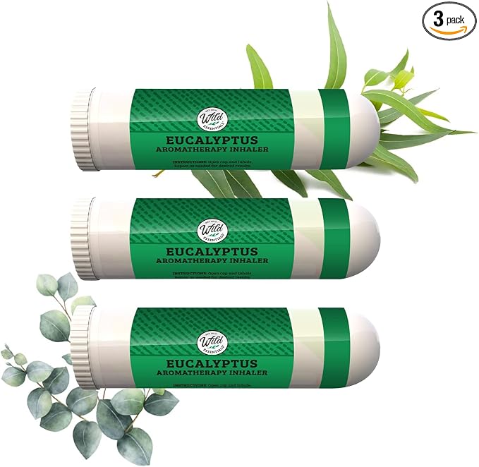 Wild Essentials 3 Pack of Eucalyptus Aromatherapy Nasal Inhalers Made with 100% Natural Essential Oils, Cough, Respiratory, Lung Relief, Olfactory