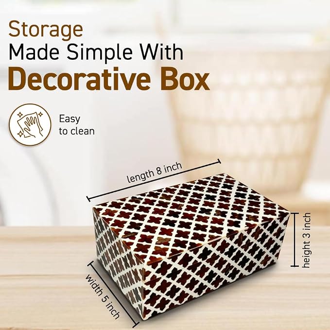 Perilla Home ﻿Home Decor Decorative Storage Wooden Box Small Wooden Organizer Tool Stash Card Craft Trinket Memory Keepsake Jewelry Box for Men and Women, Clover, Gifts For All, Dark Brown & Off White