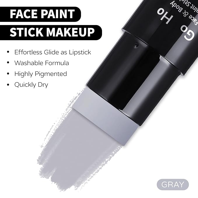 Go Ho Light Grey Face Body Paint Stick,Easily Washable Formula Gray Face Paint Stick,Non-toxic Full-coverage Cream Grey Body Paint for Halloween Costumes Zombie Vampire Goth Cosplay SFX Makeup