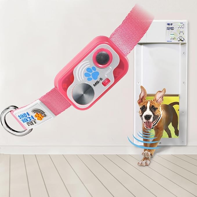 Genuine MS-5® Designer Series Automatic Pet Door Collar Tested & Certified by High Tech Pet for Dogs and Cats - Complies with Power Pet Door Performance Warranty, Waterproof (Pink, Dog)