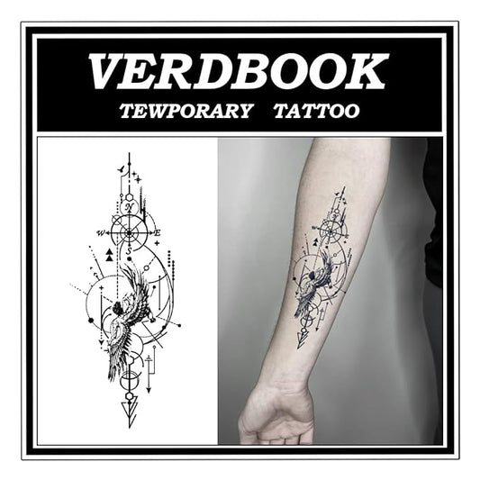Waterproof Temporary Tattoos: 2-Sheet Tattoo Kit with Realistic Body Stickers, Semi-Permanent Tattoos for Adults Lasting 7-15 Days – Safe for Men & Women, Winged Wayfinder