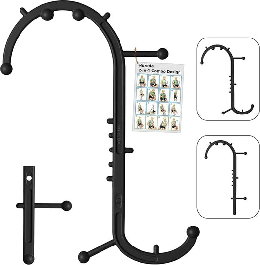 Detachable Trigger Point Massage Cane, Button-Release Design Massage Hook for Back, Neck & Shoulder Pain Relief, Pressure Point Massage Tool for Muscle Recovery (Large, Black)