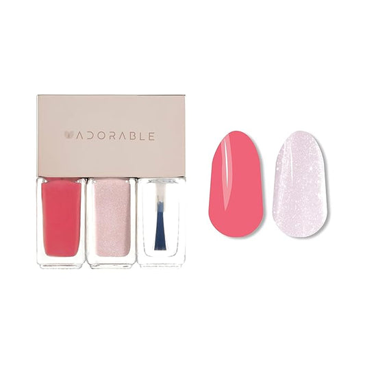 Breathable Halal Vegan Nail Polish – Water-Based 3pc Set (Peach Coral + Creamy Blush Beige + Clear Top Coat) | Non-Toxic, Eco-Friendly, 0.51 fl oz