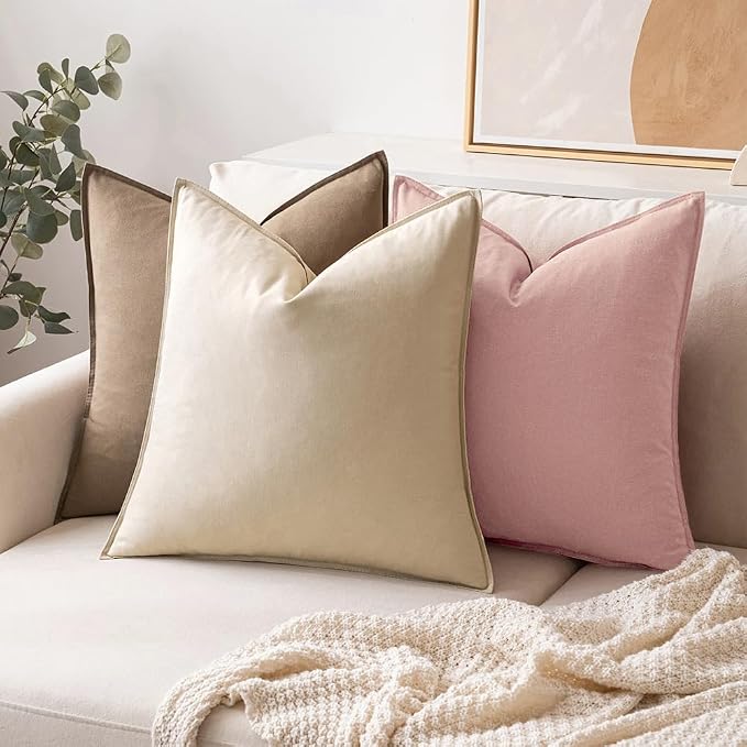 MIULEE Euro Shams Decorative Linen Pillow Covers 24x24 Inch Light Pink | Pack of 2, Boho Farmhouse Modern Soft Accent Throw Pillows, Neutral Cushion Covers, Home Decor for Bed Sofa Couch Living Room