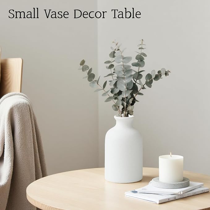 Small Ceramic Vase Set of 3,Modern Boho Farmhouse Flowers Vases | Decorative Vase for Dried Flowers,Pampas Grass,Home Decor,Shelf,Bathroom,Centerpiece for Entryway Table Distressed