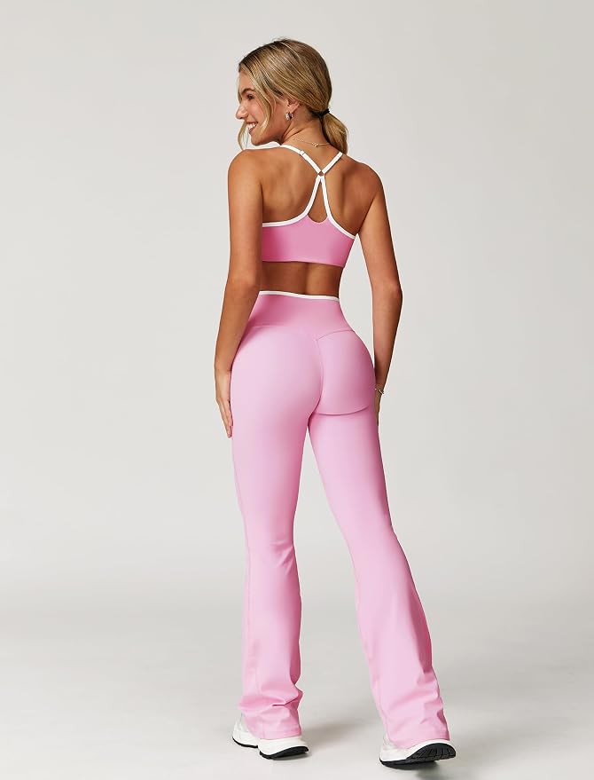 ABOCIW Workout Sets for Women 2 Piece Color Block Strappy Sports Bra High Waist Shorts Gym Yoga Pilates Outfits