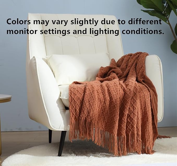 CREVENT Home Farmhouse Decor Rustic Couch Sofa Chair Bed Throw Blanket, Soft Warm Light Weight for Travelling in Spring Summer (50''X60'' Caramel/Rust/Burnt Orange)
