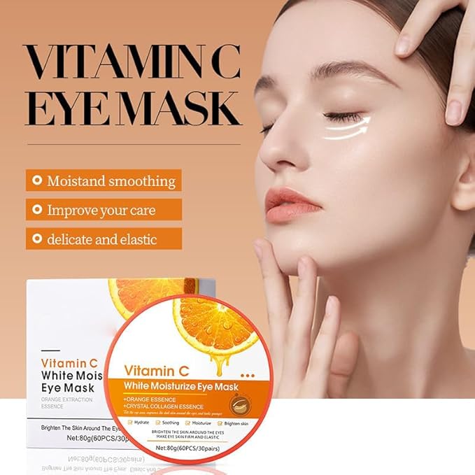 Vitamin C Power Brightening Hydra-Gel Eye Patches, Collagen Hydrating Under Eye Pads, Improve Dark Circles, Eye Lines, Eye Bags, Replenishing Eye Patches for Dark Circles, Under Eye Bags Treatment