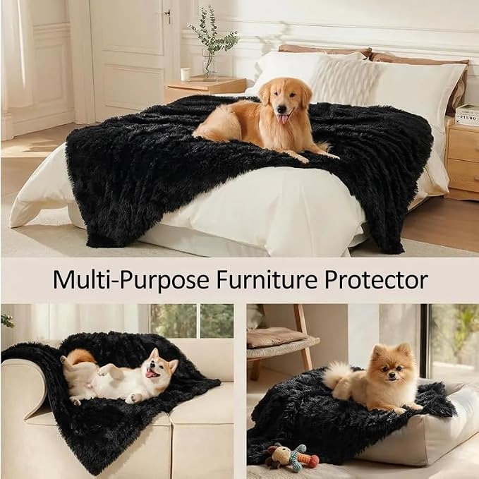 Dog Blanket Waterproof Fluffy Faux Fur Blanket Pet Blankets Liquid Pee Proof Throw Blanket for Couches Beds Sofa Reversible Furniture Protector Cover Cozy Washable 40"x28" Black