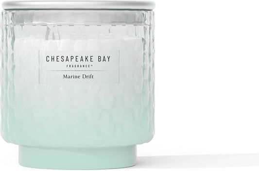 Chesapeake Bay, 11oz Marine Drift Scented Candle, Mood Evoking Fragrance, Textured Sea Glass-Inspired Jar, Premium Soy Blend Wax with Essential Oils, Coastal Fragrance for Home Décor or Gifting