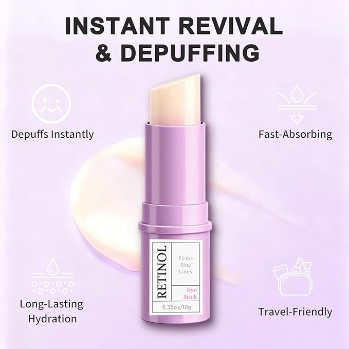 Retinol Eye Stick with Hyaluronic Acid & Collagen - Under Eye Cream for Dark Circles, Puffiness and Wrinkles, Anti-Aging Formula to Reduces Fine Lines, Portable & Gentle Formula, 0.35oz