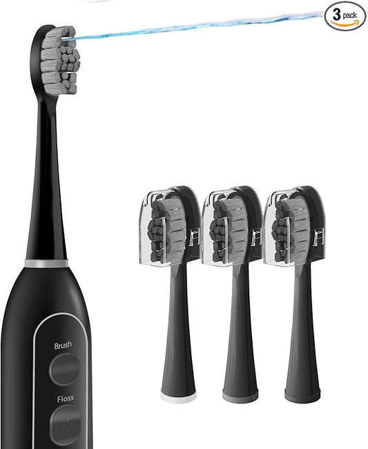 Replacement Heads for Waterpik Sonic Fusion 2.0, Extra-Large Size Flossing Toothbrush Head fit for Water pik SF-01 SF-02 SF-03 SF-04 (Black, 3 Count)